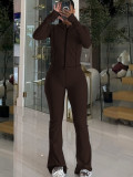 Cardigan zipper small stand up collar jacket sports jumpsuit wide leg pants sports suit