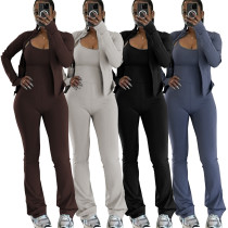 Cardigan zipper small stand up collar jacket sports jumpsuit wide leg pants sports suit