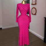 Round neck long sleeved high waisted dress