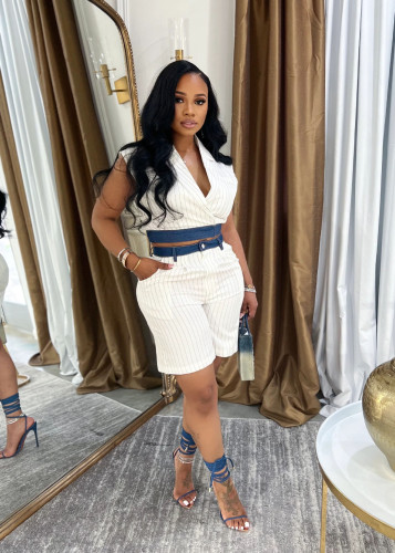 Two piece set of spliced sleeveless vest shorts