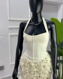 High waisted hanging neck backless dress