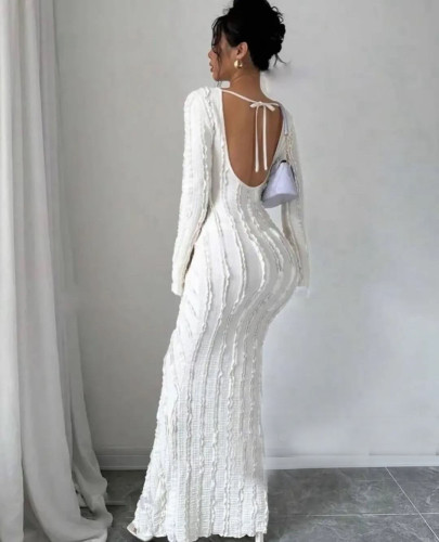 Round neck long sleeved high waisted dress