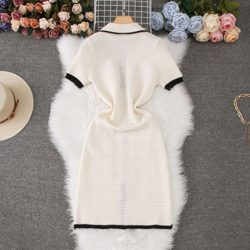 Pocket Polo Collar Single breasted Knitted Dress