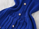 Metal single breasted hollow out sleeveless knitted long dress