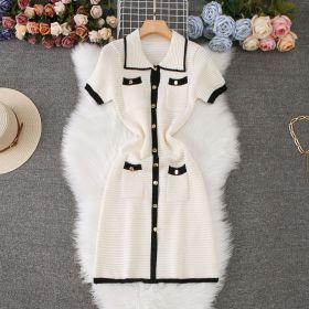 Pocket Polo Collar Single breasted Knitted Dress