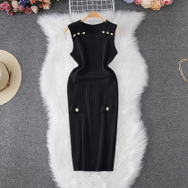 Sleeveless knitted vest skirt, hip hugging skirt