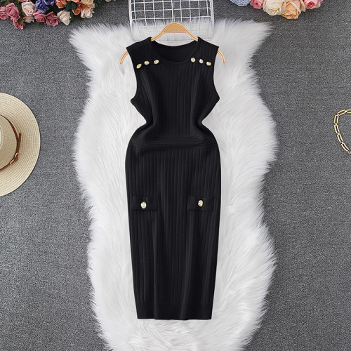 Sleeveless knitted vest skirt, hip hugging skirt