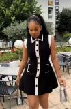 Polo collar sleeveless button decoration knit vest dress