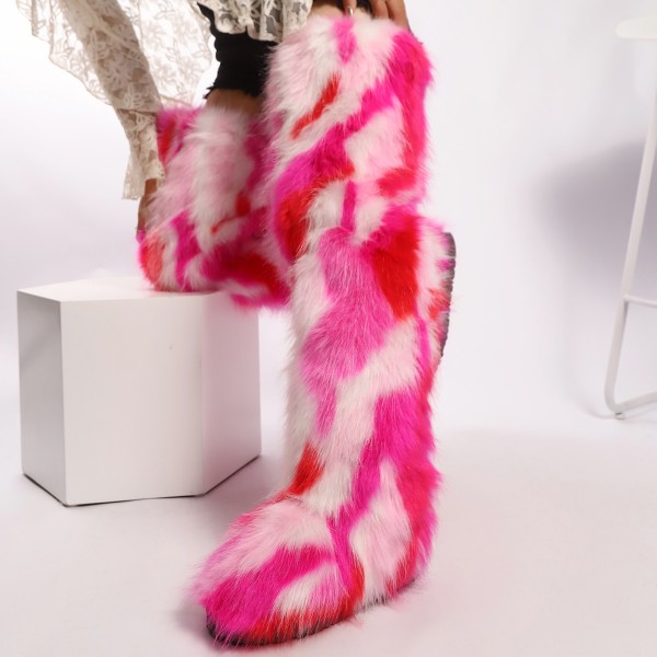 Thigh-high boots, wool over-the-knee fur-lined snow boots