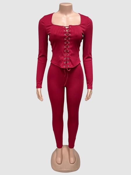 Braided Long Sleeve and Pants Two-Piece Set