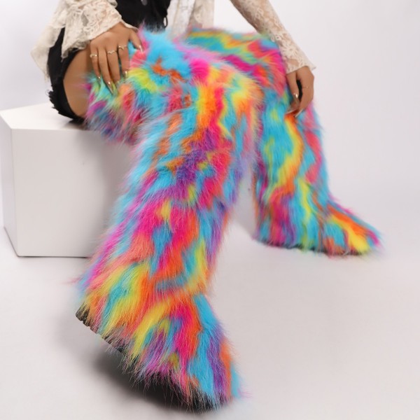 Thigh-high boots, wool over-the-knee fur-lined snow boots