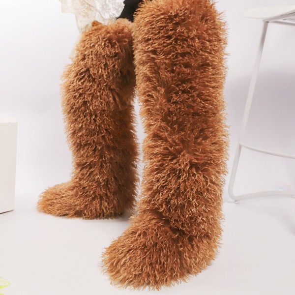Thigh-high boots, wool over-the-knee fur-lined snow boots