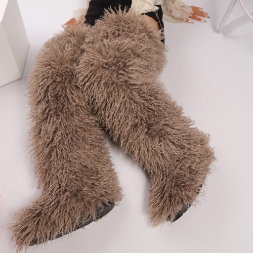 Thigh-high boots, wool over-the-knee fur-lined snow boots