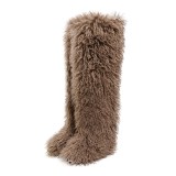 Thigh-high boots, wool over-the-knee fur-lined snow boots