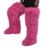 Thigh-high boots, wool over-the-knee fur-lined snow boots