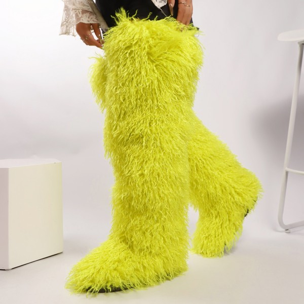 Thigh-high boots, wool over-the-knee fur-lined snow boots