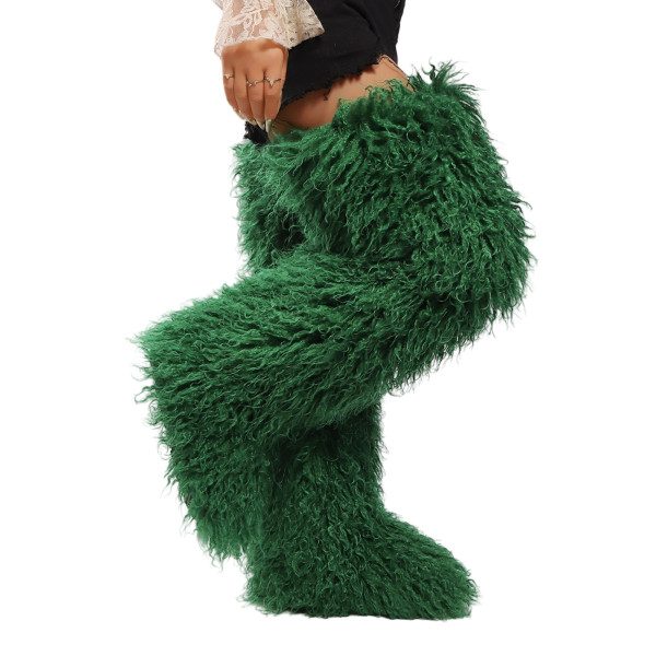 Thigh-high boots, wool over-the-knee fur-lined snow boots