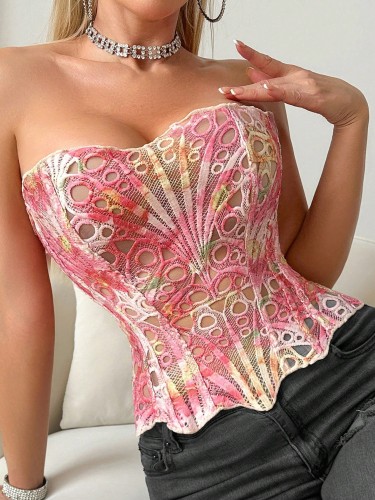 Irregular lace double-layer fitting bone printed shapewear