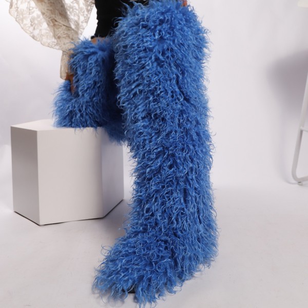 Thigh-high boots, wool over-the-knee fur-lined snow boots