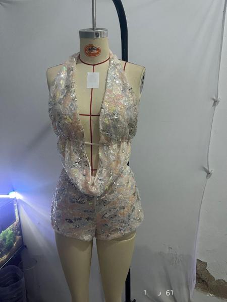 Glitter crop top with neck strap and short skirt set