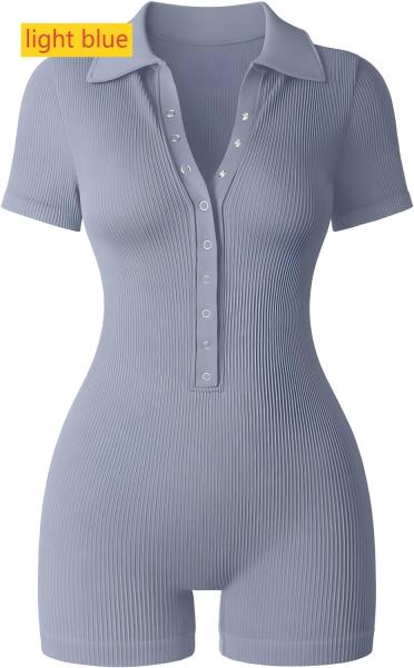 Yoga ribbed V-neck elastic waist cinching sports jumpsuit