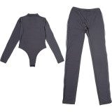 Long sleeved jumpsuit with patchwork tight pants, two piece set