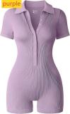 Yoga ribbed V-neck elastic waist cinching sports jumpsuit