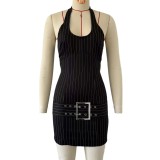 Backless, hip hugging striped dress