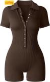 Yoga ribbed V-neck elastic waist cinching sports jumpsuit