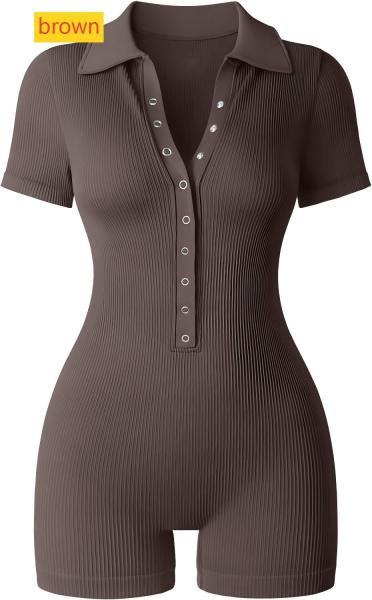 Yoga ribbed V-neck elastic waist cinching sports jumpsuit