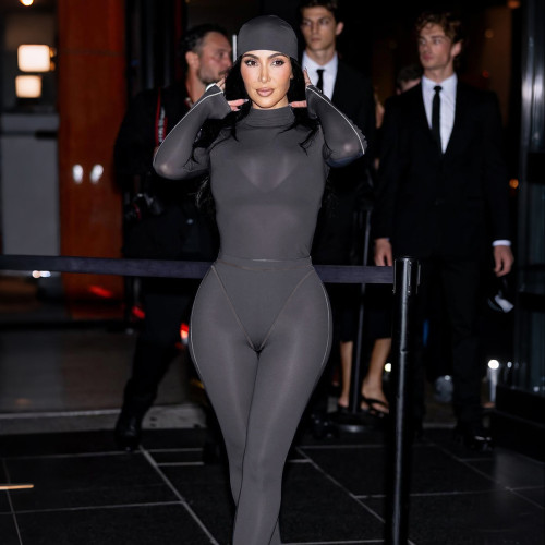 Long sleeved jumpsuit with patchwork tight pants, two piece set