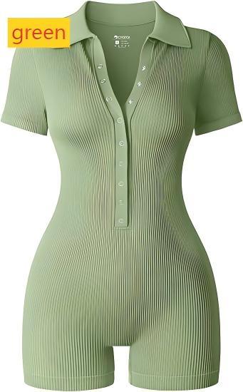 Yoga ribbed V-neck elastic waist cinching sports jumpsuit