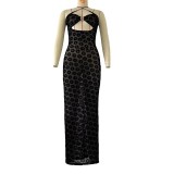 Hanging neck hollow perspective hip hugging dress