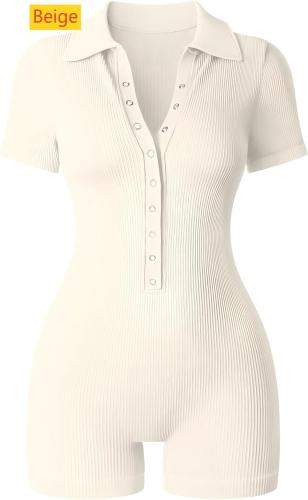 Yoga ribbed V-neck elastic waist cinching sports jumpsuit