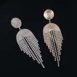Circle tassel claw chain full diamond rhinestone earrings