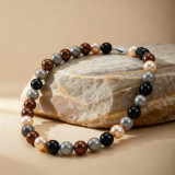 Imitation pearl geometric circular bead collarbone chain necklace