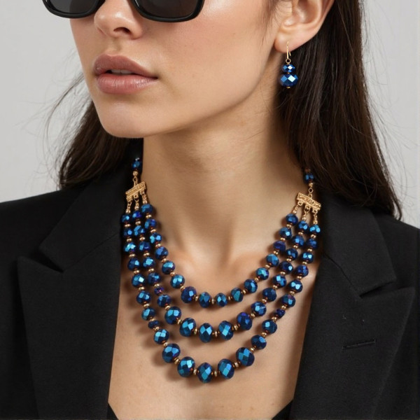 Crystal bead necklace, multi-layer short collarbone chain