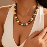 Imitation pearl geometric circular bead collarbone chain necklace