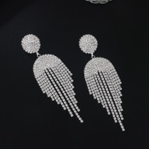 Circle tassel claw chain full diamond rhinestone earrings