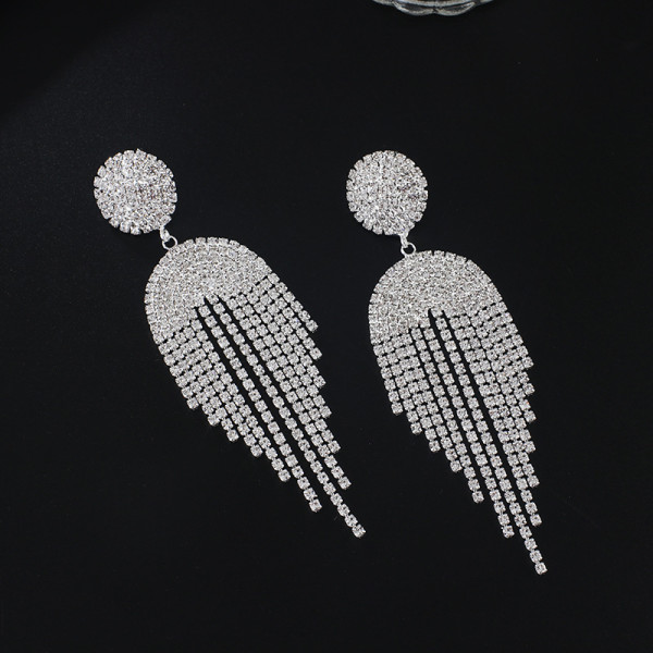 Circle tassel claw chain full diamond rhinestone earrings