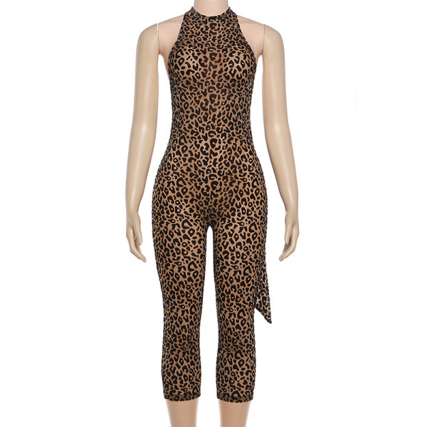 Printed sleeveless tight fitting backless jumpsuit
