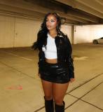 Leather jacket shorts apron set 3D pocket shorts elastic set