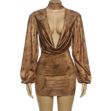 Swing collar, low cut, high waist, hip hugging dress