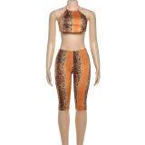 Digital printed lace up strapless and crop top pants set