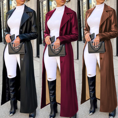 Long Wool Blazer with Turn-Down Collar and Button-Up Design LD2271