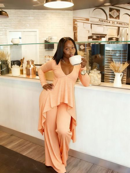 Long sleeved V-neck groove irregular two-piece set