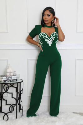 Line splicing sports fitness short sleeved jumpsuit