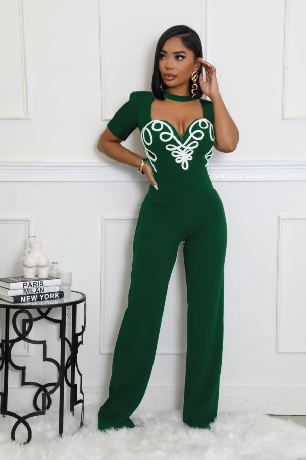 Line splicing sports fitness short sleeved jumpsuit
