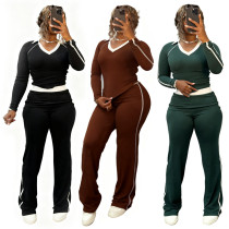 Color blocking patchwork lapel high waist set