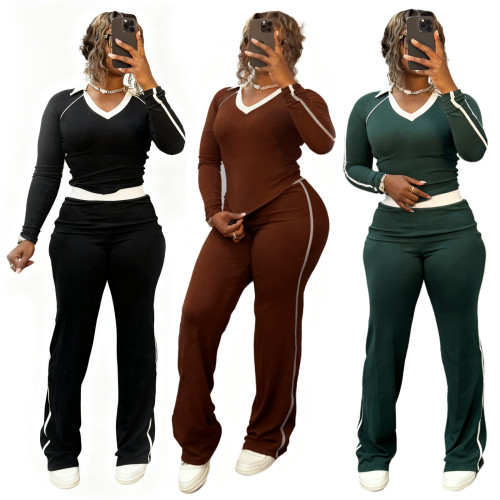 Color blocking patchwork lapel high waist set